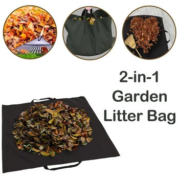 2-в-1 Градинска чанта за съхранение на листа черна 2 размера многофункционална многофункционална сгъваема подложка за листа на открито Patio Чанта за съхранение на трева Торба за отпадъци