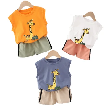 Summer детски потник и шорти група комплект бебе момче жираф отпечатани модерни дрехи деца handsone ежедневно облекло 18M-5T