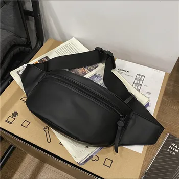 Открит мъжки прост гърдите чанта открит пътуване спорт катерене Crossbody чанта плътен цвят талията чанта мода универсален Pu гърдите чанта
