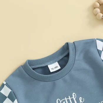 Малко дете бебе момче дрехи къс ръкав шахматна дъска писмо печат върховете шорти комплект новородени летни екипировки