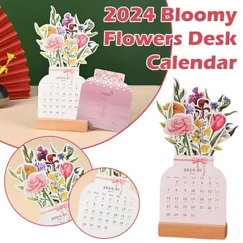 2024 Цъфтящи цветя Настолен календар Обръщане на нов календар Хартия Месечен календар Постоянна година Календарна година R2v9