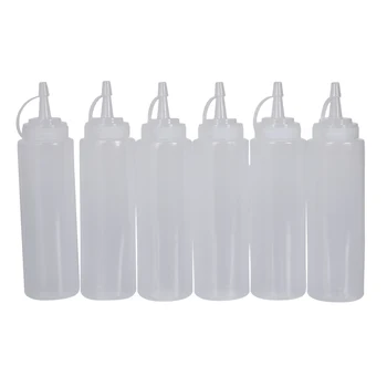 6X Прозрачен бял пластмасов сос за изстискване Кетчуп Cruet маслени бутилки 8oZ