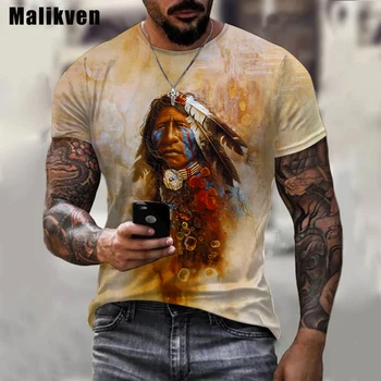 Hot Продажба Индианци култура печатни тениска летни мъже 3D тениска случайни O-образно деколте индианци череп T риза Streetwear възрастни върховете