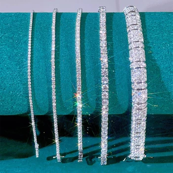 3mm 4mm D цвят Moissanite тенис гривна пълен диамант GRA 925 стерлинги сребърни сватбени бижута гривни за жени мъж