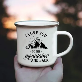L Обичам те в планината и обратно Емайлирани чаши Чаши за кафе Чаши за вино Съдове за пиене Ваканция Къмпинг Лагерен огън Чаша Открит кемпер Подаръци