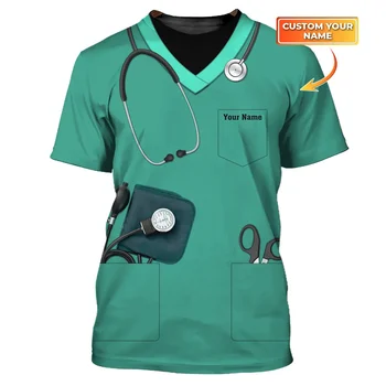 2023 Лятна тениска Медицинска сестра работник Персонализирана 3d отпечатана унисекс тениска Медицинска сестра Медицинска униформа