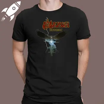 Saxon Thunderbolt Heavy Metal Band Мъжка черна тениска размер S - 3Xl Мъже Жени Унисекс модна тениска БЕЗПЛАТНА ДОСТАВКА