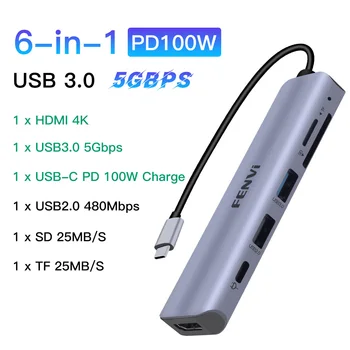 FENVI USB C HUB PD100W 4K 30Hz тип C към HDMI адаптер за Macbook iPad Pro Air M2 M1 Sumsang PC аксесоари USB 3.0 HUB