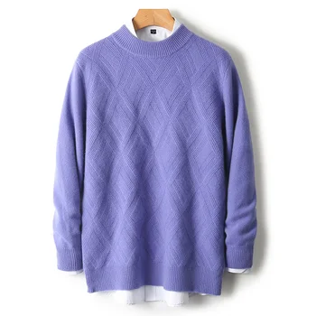 Плюс размер мъжки кашмирен пуловер О-образно деколте топло удебелено хлабаво небрежно есенно и зимно мъжки корейски плетен пуловер чист пуловер