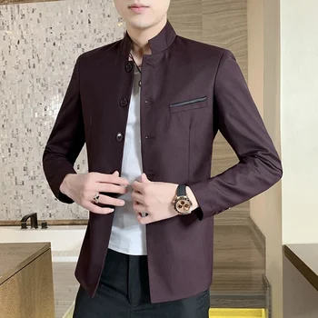 Нов реколта блейзър мъже 2023 китайски стил бизнес случайни стойка яка мъже нетактичност тънък блейзър яке