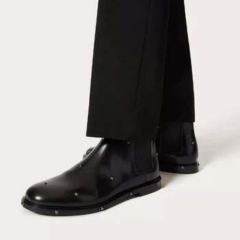 Нит декорация Мъжки ботуши стилни зимни ботуши ретро стил глезена ботуши приплъзване на случайни високи мъжки обувки устойчиви на износване