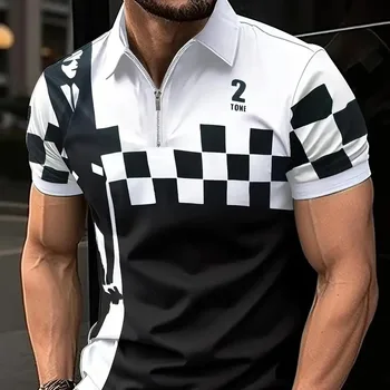 Лято европейски и американски мъже бизнес мода къс ръкав тичане дишаща тениска мъжки ревера тънък годни мъжко облекло отгоре