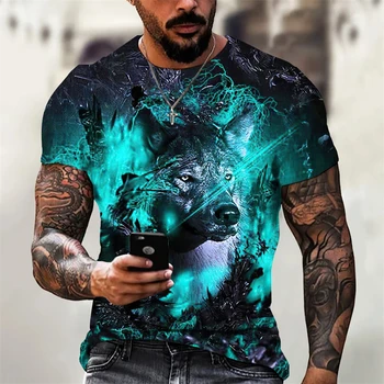 Wolf Graphic T Shirts Мъжка тениска с 3D принт Лятна къс ръкав Извънгабаритни мъжки дрехи Harajuku мъжки върхове Ежедневни улични облекла