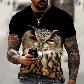 Мъжка риза Животински свят Owl Bird Eagle Тениска с кръгло деколте 3D печат Loose Tee