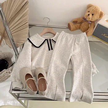 Детски есенен комплект бебе момиче почивка комплект 2023 пролет модерен бебе кукла врата пуловер панталони две части костюм