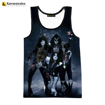 Най-новите Kiss Band 3D отпечатани потници Мъже Лятна жилетка Жени Casual Singer Kiss Band Тениска без ръкави Хип-хоп Извънгабаритни върхове