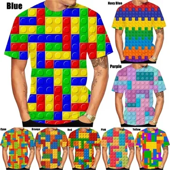 3D печат Градивни блокове Графични T ризи за мъже жени къс ръкав кръг врата Tee върховете Streetwear мъжки смешно тениска