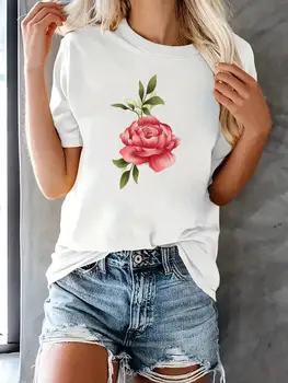 Flower Sweet 90s Lovely Trend Tee Women Top Short Sleeve Printed T Shirt Clothing Female Fashion Casual Clothes Graphic T-shirts