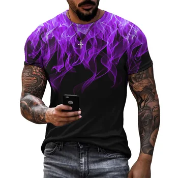 Цветна пламъчна графика 3D принт тениска за мъже Лятна о-образна тениска с къс ръкав улична тениска Извънгабаритни ежедневни мъжки върхове 2023