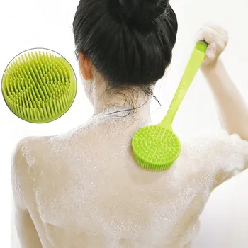 1PC силиконова четка за баня двустранна дълга дръжка масажна четка за почистване на гърба меки косъмчета скрубер дневни аксесоари за тоалетна