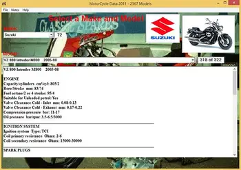 Софтуер за технически данни за мотоциклети 2011