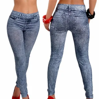 Дамски клинове дънкови дънки панталони с джоб тънък фитнес син черен leggins