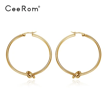 CeeRom възел кръг обръчи обеци за жени аксесоари злато цвят неръждаема стомана обръч обеци мода бижута Oorbellen