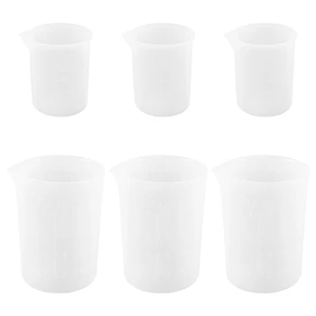 Силиконови мерителни чаши, 6 бр. 250Ml/100Ml Незалепващи силиконови смесителни чаши за многократна употреба Трайно лесно почистване за епоксидна смола