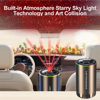 Auto овлажнител пречиствател на въздуха парфюм дифузьор автомобил ароматерапия с кола покрив звезда светлина проектор атмосфера светлина