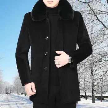2023 Средна възраст Зима Мъжко вълнено палто Средна дължина Плюш Дебел Плътен цвят Голям размер Тънък Fit Мъжко облекло на татко A197