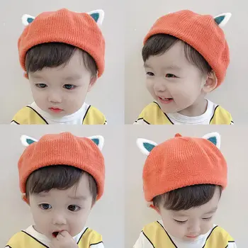 Бебешка шапка есен и зима топла плюшена тънка корейско ухо барета красива сладка супер сладка детска плетена шапка