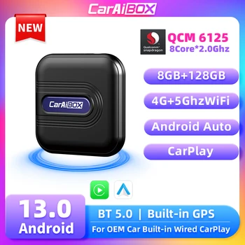 CarAiBOX Безжичен CarPlay Android авто Qualcomm 6125 8-ядрен автомобил Ai Box Android 13.0 Mini Ai Box Вграден магазин за игри