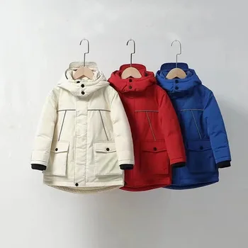2023 Зимни нови детски работни дрехи надолу яке момчета и момичета ветроупорен водоустойчив отразяващ лента дълго палто дебел 4-12Y