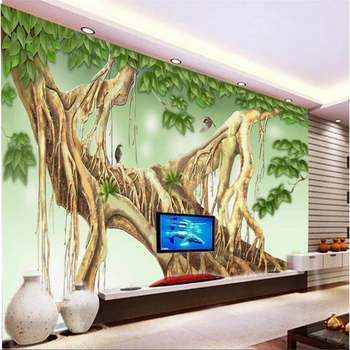 beibehang тапет стенопис стена стикер ръчно рисувани скулптура прегръдка дървета телевизия стена фон papel де parede