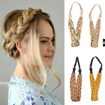 Linwan синтетична лента за глава рибешка опашка плитки коса с регулируем колан плетени лента за коса бохемски стил жени прическа прически