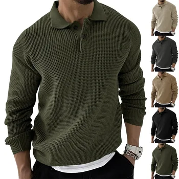 Ревера пуловер Мъжка мода Urban Slim Fit дълъг ръкав плетен пуловер 2023 есен ново мъжко яке