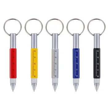 Многофункционален инструмент писалка 6 в 1 метална отвертка ключодържател мащаб химикалка мини капацитивен сензорен екран писалка с карабинер