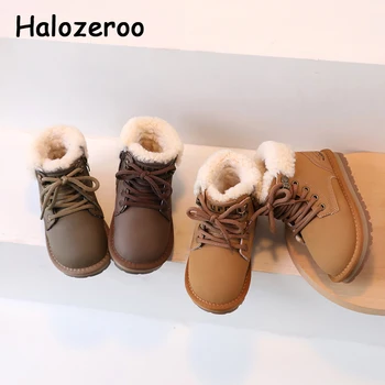 Зимни детски ботуши за сняг Бебешки момичета Марка кожени обувки Мода за малки деца Детски ежедневни обувки за глезена Момчета Обувки от естествена кожа