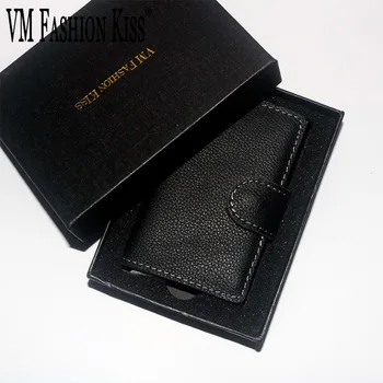 VM FASHION KISS 2024 RFID блокиране визитка случай естествена кожа притежателя на кредитна карта портфейл с подаръчна кутия минималистичен дизайн