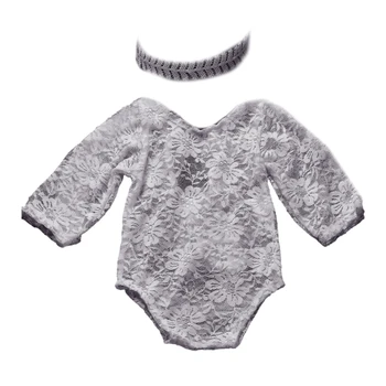 Новородено бебе фотосесия костюм дантела гащеризон с шапки фотография реквизит облекло бебешки дрехи комплект, използван за 0-1 месец