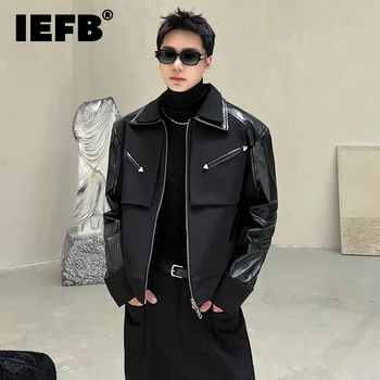 IEFB мъже снаждане Pu кожени якета тъмно Ruffian красив облекло двойно деколте ниша дизайн корейски стил модно палто 9C2330