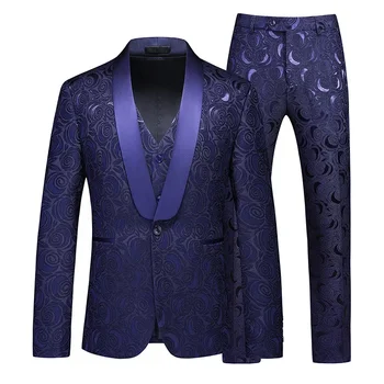 2023 Мъжка нова мода релефна бизнес банкетна рокля костюм три части мъжки костюм комплект