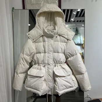  Зимно яке на Parkas 2023 Нова корейска модна талия може да регулира палтата с голяма качулка Сгъстяване на топли връхни дрехи