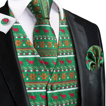 зелен червен копринен коледен мъжки жилетки тънък годни вратовръзка кърпичка копчета за ръкавели комплекти мъжки жакард без ръкави жилетка парти Hi-вратовръзка