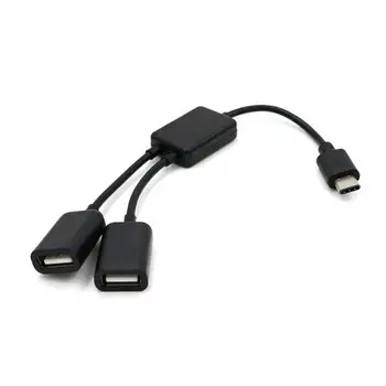 Тип C OTG USB 3.1 Мъжки към Двоен 2.0 Женски OTG заряд 2 Порт HUB кабел Y сплитер