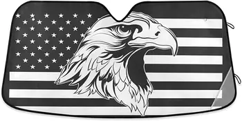 Dussdil Black Eagle USA Flag Car Предно стъкло Сенници Патриотичен сенник Светлоотразителни UV лъчи Протектор Keep Cool Visor Cover Fol