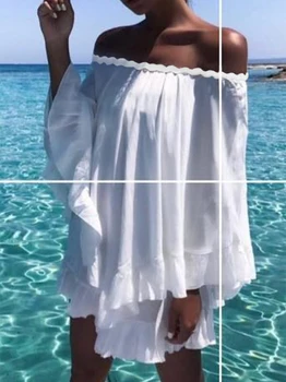 Ново в рокли Секси край рамото плаж покритие прозорци бански за жени дантела двойна волан бански костюми 2023 бански костюм плажно облекло