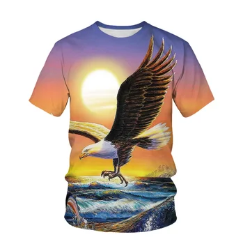 3D орел отпечатани тениска мъжки и дамски мода случайни смешно личност животински печат тениска Топ streetwear хлабав върховете тениски