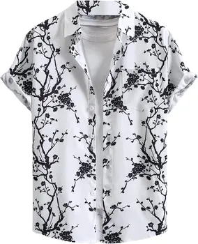 2023 нови мъжки ризи Boho Floral 3d печат бутон надолу къс ръкав ревера яка риза върховете Хавайски ризи мъжко облекло