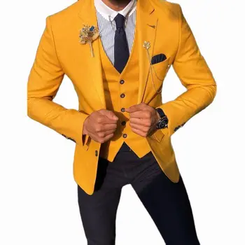 Нов моден тънък комплект мъжки костюм по поръчка на шафери смокинг за сватбена вечеря мъжко облекло 3 броя (блейзър + жилетка + панталони)